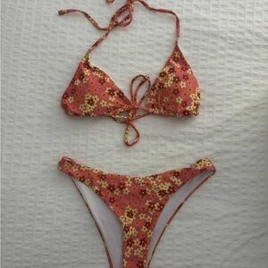Pink/orange floral bikini set (S)